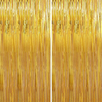 Crosize 8 Pack 3.3 x 9.9 ft Gold Foil Fringe Curtains Party Decorations, Gold Tinsel Curtain Backdrop for Parties, Door Streamers, Glitter Streamer Backdrop for Birthday Decoration
