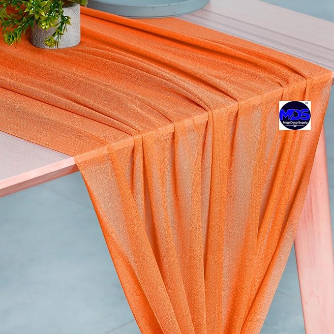MDS Halloween Chiffon Table Runner - 20 Pack, 29 x 170 Inches, 14ft Each - Sheer Spooky Table Runners for Haunted House Parties, Trick-or-Treat Tables, Witchy Décor, Wedding & Events - Orange