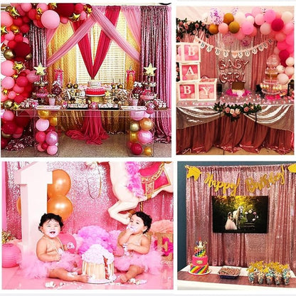 Poise3EHome Fuchsia Pink Sequin Backdrop, 4 Panels 2x8ft Glitter Curtain for Weddings, Parties, Photo Booth Decor