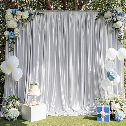 10ft x 10ft Silver Sequin Backdrop Curtain for Parties, Wrinkle Free Thick Glitter Photo Backdrop Drapes 2 Panels 5x10FT Back Drop Cloth Shiny Fabric for Wedding Birthday Photography Background