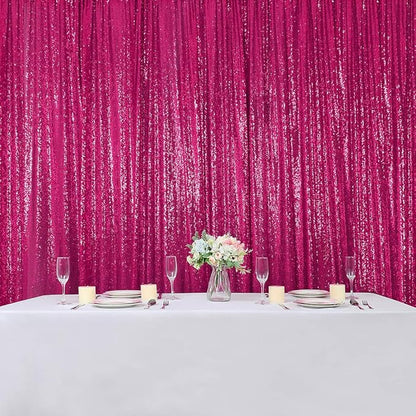 Hahuho Fuchsia Sequin Backdrop Curtain, 4PCS 2FTx8FT Glitter Backdrop Curtain for Parties, Christmas, Wedding, Party Decoration（4 Panels, 2FT x 8FT, Fuchsia