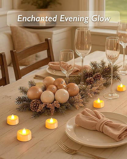 Raycare 50 Pack LED Tea Lights Battery Operated, 200+Hour Flickering Votive Candles, Realistic Fake Flameless TeaLights for Wedding Party Halloween Thanksgiving Christmas Decorations,Ivory Base