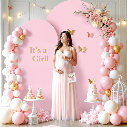 7.2FT 6FT Arch Backdrop Cover for Wedding, Set of 2 Stretchy Spandex Fitted Arch Stand Cover for Baby Shower, Birthday Party Decor, Chiara Backdrop Cover with Double-Sided Design(White, Pink)