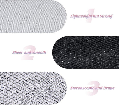Glitter Tulle Rolls 6” by 50 Yards Sparkle Tulle Fabric Ribbon Sequin Tulle Netting Rolls for DIY Tutu Skirt Wedding Birthday Party Decoration (Black)