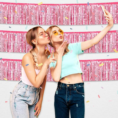 6 Pack 10 Feet Pink Foil Fringe Garland Metallic Tinsel Streamers Banner Wall Hanging Curtain Backdrop for Parade Floats, Birthday, Graduate, Mother's Day, Wedding Party Decoration
