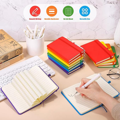 Aneco 50 Sets Pocket Notebook Journals with Pens, A6 Mini Hardcover PU Leather Lined Notebooks 3.5 x 5.5 Inch College Ruled Notepad With Pen Holder for Office School Supplies, Rainbow Color