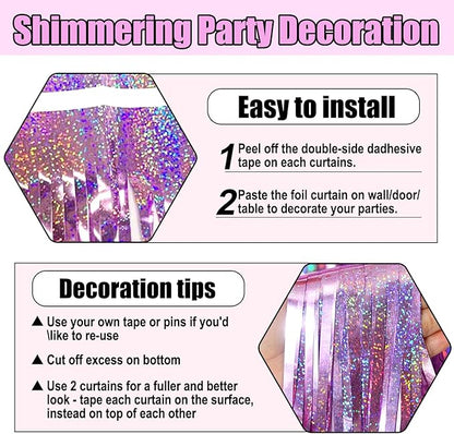 6 Pack Pink Foil Fringe Curtain Backdrop, 3.28Ft x 8.2Ft Metallic Tinsel Foil Fringe Streamer Curtains for Photo Booth, Birthday, Wedding, New Year Party Decorations