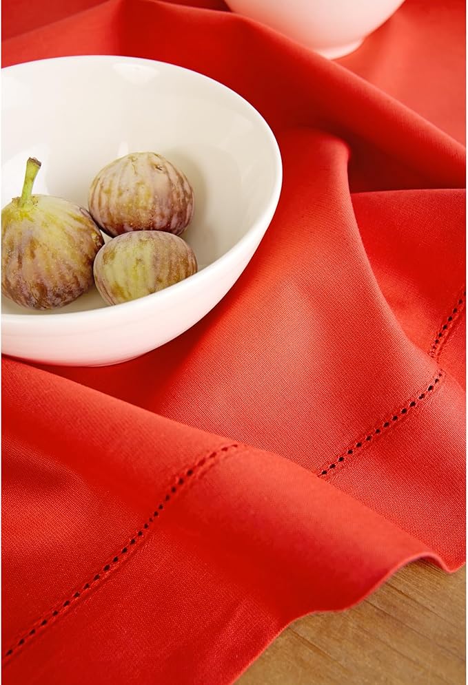 Solino Home Cotton Linen Table Runner 60 Inches - Poppy Red Hemstitch Table Runner 14 x 60 Inch Ideal for Dresser and Coffee Tables - Halloween