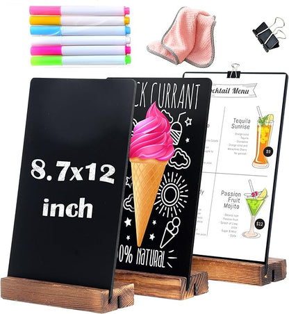 3 Pack 8.7x12 in Desktop Small Chalkboard Sign with Wood Base