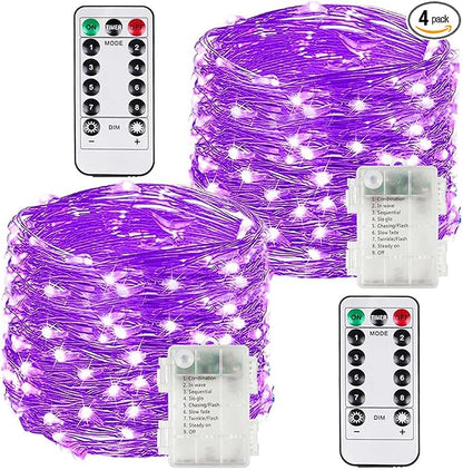 2 Pack 100LED Battery Operated Fairy Lights with Remote, 8 Modes LED String Lights with Timer, Dimmable, Memory Function, Waterproof Twinkle Lights for Outdoor Indoor Christmas Decor(Purple)