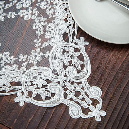 ARTABLE Rectangle Table Runner Lace Macrame Embroidered Table Runners with Exquisite Vintage Shabby Chic for Holiday Wedding Long Dinner Tables (White, 12 x 36 Inch)