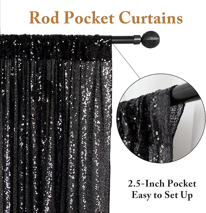 ShinyBeauty Black Sequin-Backdrop-20FTx10FT Sequins Fabric Backdrops for Photoshoot Panel Heavy Duty Background 10FT Glitter Curtain Happy Birthday Drapes
