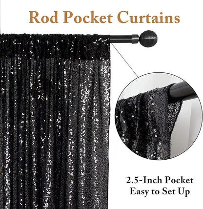 ShinyBeauty Black Backdrops 2 Pieces Sequin Curtains 4FTx7FT Photoshoot Background Glitter Backdrop Curtain Panels Shimmer Backgrounds for Wedding,Halloween,Party,Studio Decor(8FTx7FT)