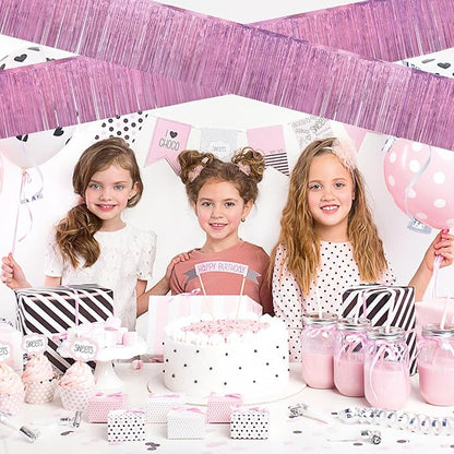 Laser Pink Birthday Decorations Tinsel Garland Parade Float Decorations for Trailer 4Pack 12FT Girls Womens Party Decor Ceiling Fringe Banner Pink Backdrop for Streamers Party Decorations