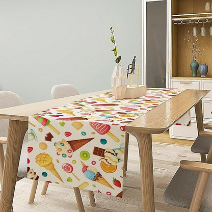 Ice Cream Table Runner, Fruit Ice Popsicles Cold Summer Desserts Seasonal Dinner Runner for Party Holiday Home Kitchen Dining Table Decor 13"x60"