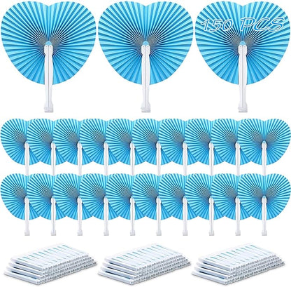 Unittype 150 Packs Wedding Paper Fans Heart Shaped Folding Handheld Fans for Wedding Decorate Guests Favor Anniversary Birthday Party Supplies Home Decor(Baby Blue)