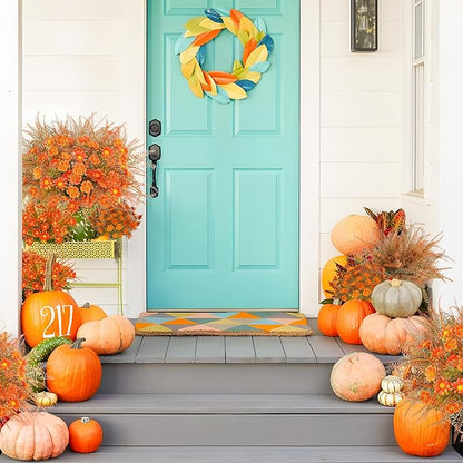 16 Pcs Fake Fall Flowers Outdoor Fall Artificial Flower Arrangements Faux Fall Outdoor Plants Decorations for Home Porch Pathway Window Box Mantel Harvest Thanksgiving