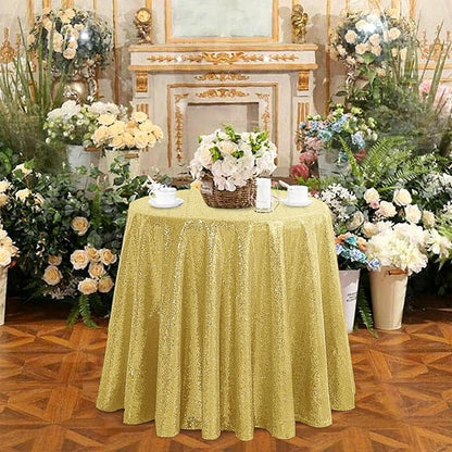 OQSQ Gold 50" Round Sequin Tablecloth, Glitter Tablecloth for Bridal Shower Decorations, Birthday, Wedding, Dessert, Banquet.