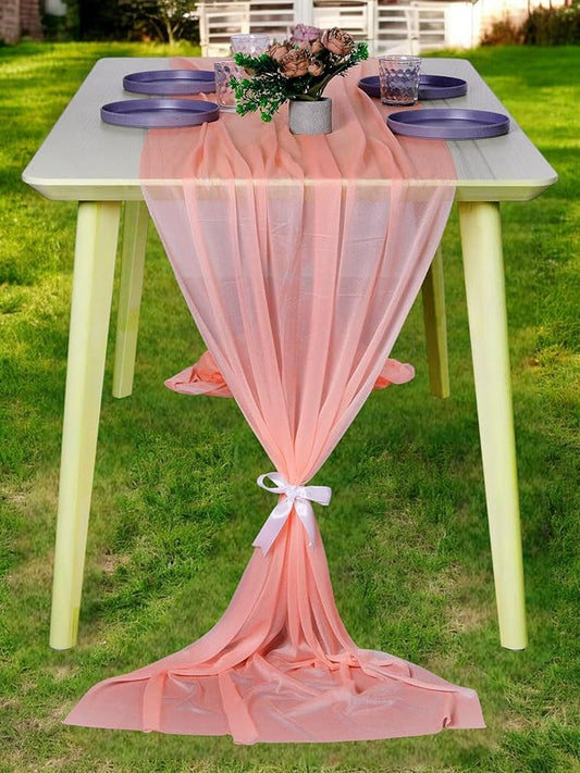 MDS Halloween Chiffon Table Runner - 25 Pack, 29 x 170 Inches, 14ft Each - Sheer Spooky Table Runners for Haunted House Parties, Trick-or-Treat Tables, Witchy Décor, Wedding & Events - Peach