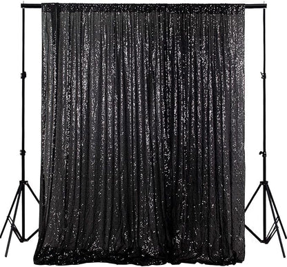 ShinyBeauty Black Sequin Backdrop - 8x10FT Photo Booth Background Fabric for Wedding, Birthday Party