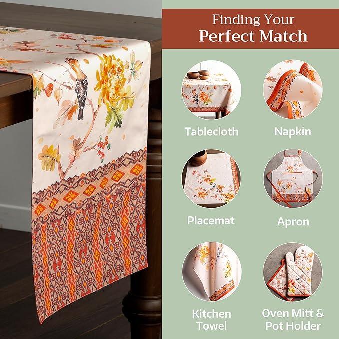 Maison d' Hermine Table Runner 100% Cotton Double Layer Table Runners 108 inches Long for Thanksgiving Christmas Decorations Home Kitchen Dining Party Wedding (Kelim - Prairie, 14.5" x 108")