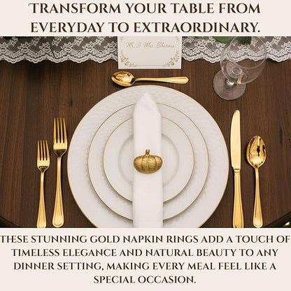 Set of 12 Pumpkin Napkin Rings | Premium Metal Fall Harvest Table Decor | Thanksgiving Dinnerware Holders, Autumn & Halloween Table Setting Accessories (Gold) - ALPHA Living HOME