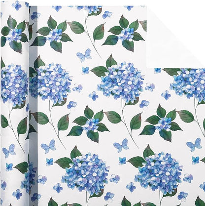 WRAPAHOLIC 30 Inch Jumbo Kraft Hydrangea Floral Wrapping Paper Roll - 30 Inch x 33 Feet - Hydrangea Flower Wrapping Paper for Wedding, Birthday, Bridal Shower, Tea Party