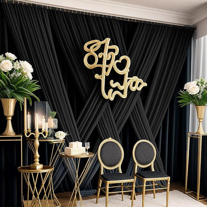 50×14ft Wrinkle Free Black Backdrop Curtain for Parties Wedding,10 Panels 5×14ft Height Soft Silky Polyester Photo Backdrop Drapes for Birthday Graduation Photography Stage Event Background Cloth