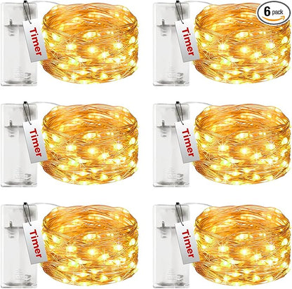 btfarm 6 Pack Fairy Lights Battery Operated with Timer, 30LED 9.8FT Twinkle Lights Waterproof, Copper Wire Christmas String Lights Battery Powered for Indoor Outdoor Wedding Party Holiday Decorations