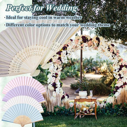 40 Pcs Personalized Cream Hand Fans for Wedding, Custom Engraved Silk Fans Folding Hand Fans, Summer Wedding Fans, Custom Wedding Party Favor Bridal Shower Gifts Baby Shower Favors