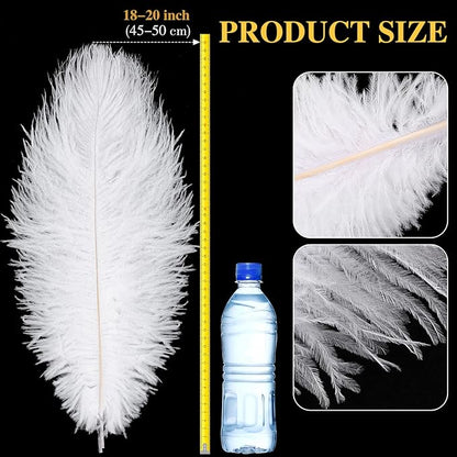 Retrowavy 30 Pcs 18-20 Inch Large Natural Ostrich Feathers Bulk for Centerpieces for Wedding Party Centerpieces Home Decoration Flower Arrangement (White)