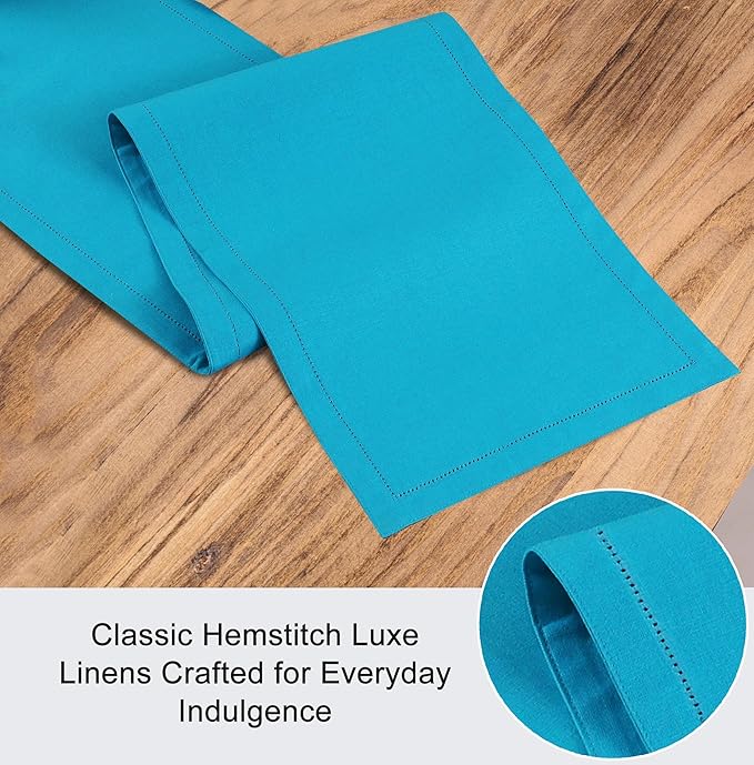 Ruvanti Linen Table Runner 72 Inches, Classic Hemstitch, Washable, Reusable, Non-Slipping, Stain Resistant- Perfect for Parties, Weddings, Dinners, Thanksgiving, Christmas, Indoor use – Blue
