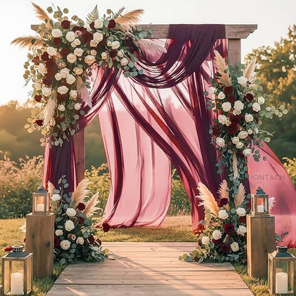Wedding Arch Draping Fabric 29" x 19Ft Sheer Drapes for Backdrop Wedding Ceremony Reception Ceiling Decor Curtain Baby Bridal Shower Decoration (Burgundy, 2 Panels)