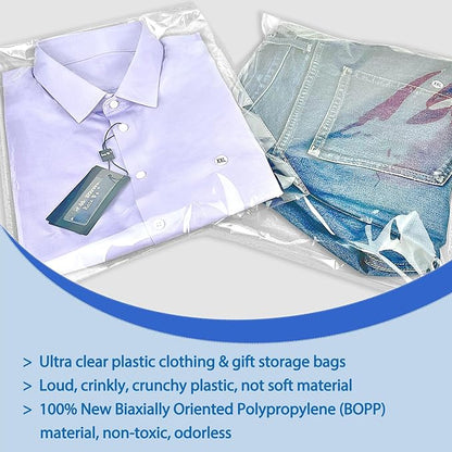 PigPotParty 12"x15" Self-Sealing Clear Cellophane T-Shirt Bags with Adhesive, 100 Pack Plastic Cello Packaging for Clothes, Gifts, Magazines, A4, Envelope, Letter & Small Business Use