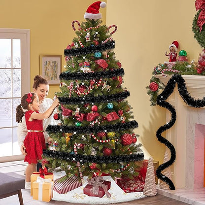 25 Feet Metallic Twist Tinsel Garland - Wall Hanging Backdrop for Parade Floats, Christmas Eve, New Year, Valentine's Day Parties (Black, 4in x 25ft)