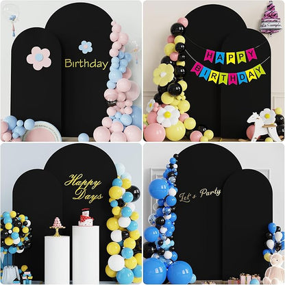 Fomcet Set of 2 Wedding Arch Cover 6FT, 7.2FT Black 2-Sided Round Top Spandex Arch Backdrop Cover Fitted Fabric for Birthday Party Baby Shower Wedding Arch Stand Decoration