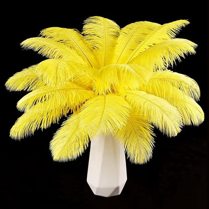THARAHT Yellow Ostrich Feathers 24pcs Natural Bulk 8-10Inch 20cm-25cm for Crafts Wedding Party Centerpieces Halloween and Home Decoration Feathers