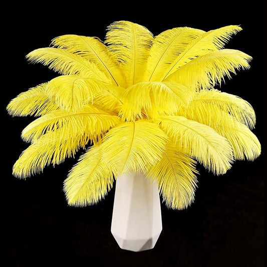 THARAHT Yellow Ostrich Feathers 24pcs Natural Bulk 8-10Inch 20cm-25cm for Crafts Wedding Party Centerpieces Halloween and Home Decoration Feathers
