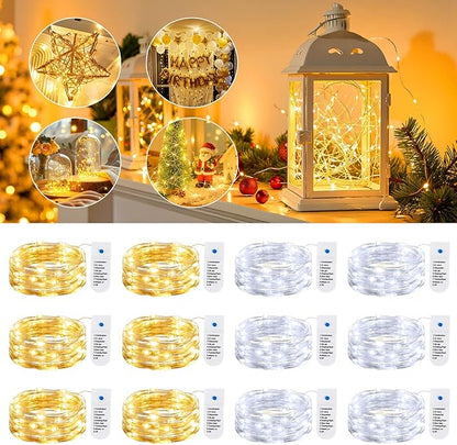 Minetom 12 Pack Fairy Lights Battery Operated String Lights, 8 Modes & Timer, 7ft 20LED Waterproof Silver Wire Twinkle Lights, Firefly Starry Moon Lights for Mason Jars DIY Christmas Wedding