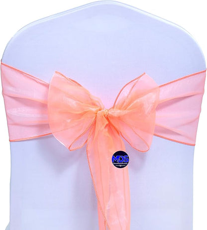 MDS Pack of 10 PCS Organza Chair Sashes Wider Dining Chair Bows Ribbon Tie Back for Wedding Party Birthday Bridal Shower Reception Event Banquet Home Chair Cover Decoration - Light Orange