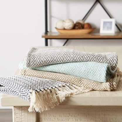 DII Woven Basic Tabletop Collection Chevron Table Runner, 15x72, Aqua