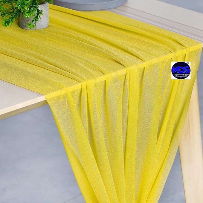 MDS Halloween Chiffon Table Runner - 5 Pack, 29 x 170 Inches, 14ft Each - Sheer Spooky Table Runners for Haunted House Parties, Trick-or-Treat Tables, Witchy Décor, Wedding & Events - Yellow