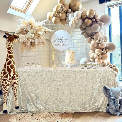 OQSQ Champagne Rectangle Sequin Tablecloth - 60x102 inch, Glitter Drape Table Cloth, Sparkle Sequence Table Overlays for Wedding Birthday Party Baby Bridal Shower