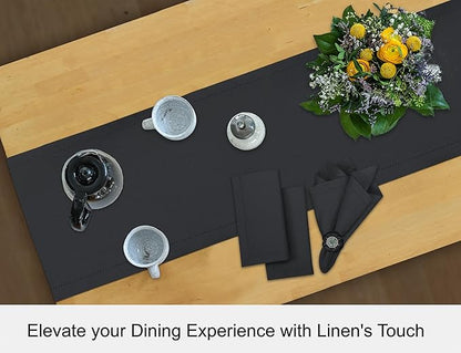 Ruvanti Linen Table Runner 108 Inches, Classic Hemstitch, Washable, Reusable, Non-Slipping, Stain Resistant- Perfect for Parties, Weddings, Dinners, Thanksgiving, Christmas, Indoor use – Black