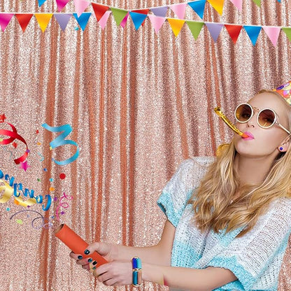 Poise3EHome Rose Gold Sequin Backdrop, 20Ft x 10Ft Glitter Photography Background Curtains for Party Baby Shower Wedding Birthday Christmas Thanksgiving Halloween Decoration