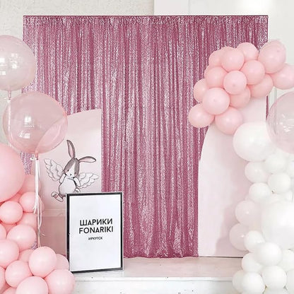 Sugargirl Pink Sequin Backdrop Curtain 4 Panels 2FTx8FT Glitter Pink Background Drapes Sparkle Photography Backdrop for Party Wedding Birthday Wall Decoration
