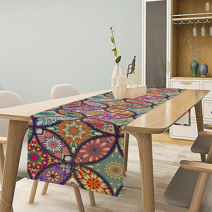 Boho Floral Table Runner,Colorful Flower Retro Bohemian Table Cloth Kitchen Dining Table Home Party Decoration 13x108 Inch