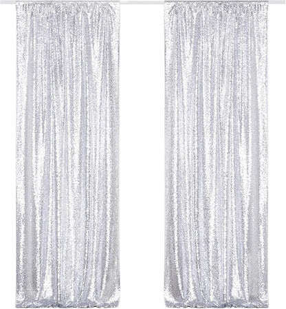Poise3EHome Sequin Backdrop, 2 Pcs Silver 2ftx8ft Curtains for Party, Wedding, Event, Photography