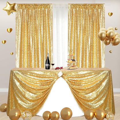 Poise3EHome Gold Sequin Backdrop Curtains, 2 Panels Gold Sequin Backdrop, 2FTx8FT Sequin Curtains for Party Wedding Sequence Backdrop