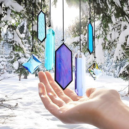 7 Pack Stained Glass Icicle Ornaments for Christmas Tree,Crystal Prism Hanging Suncatchers for Windows,Crystal Christmas Ornaments 2025 for Women